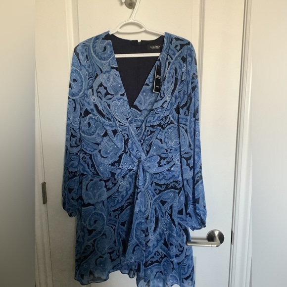 Ralph Lauren Dresses & Skirts - Ralph Lauren Navy and Light Blue Paisley Long Sleeve Dress